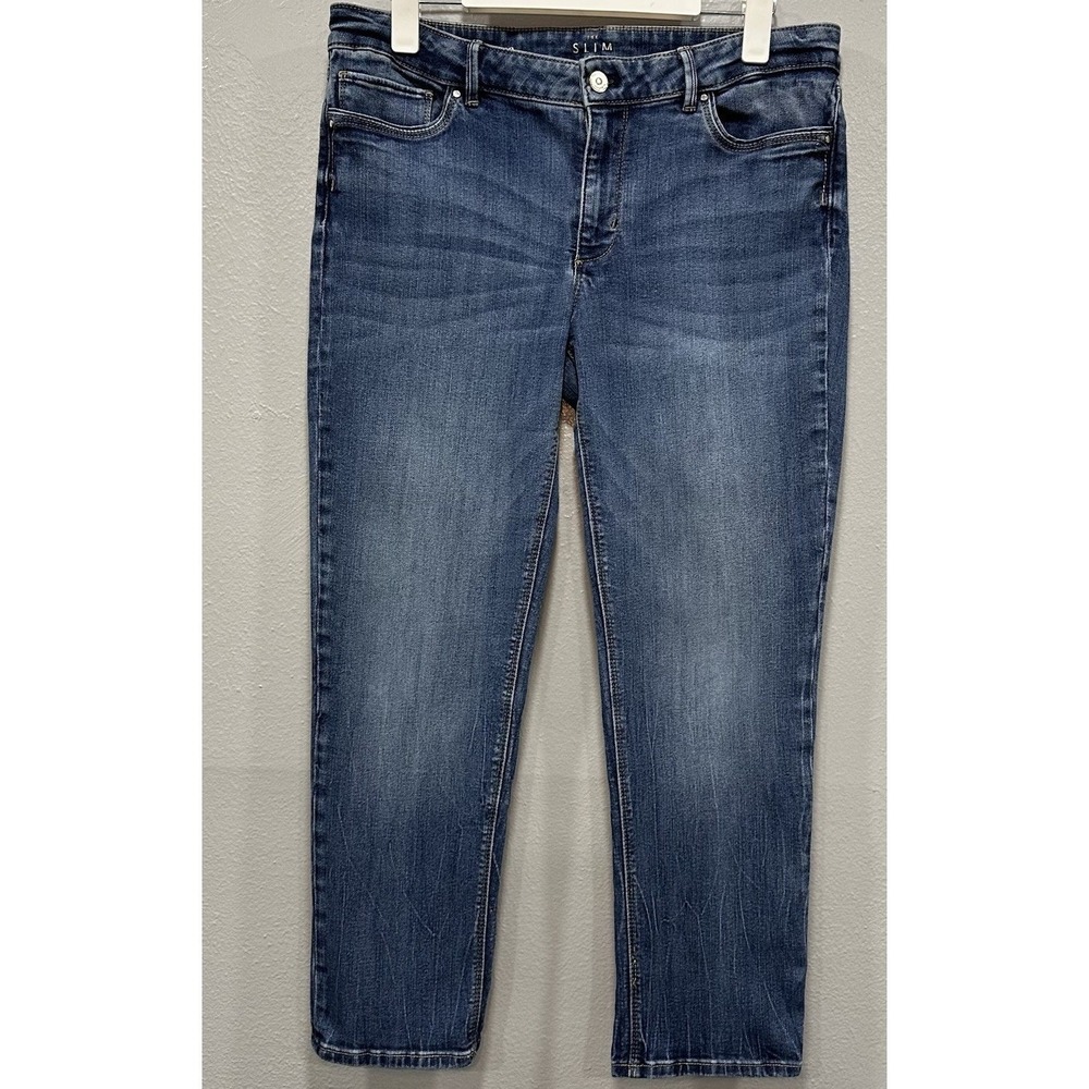 White House Black Market The Slim Crop Jeans Medium Wash Blue Size 12 Stretch
